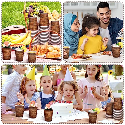 Umigy 100 Pcs 8 oz Western Cups Brown Paper Cups Bulk Farmhouse Wood Grain - image 7