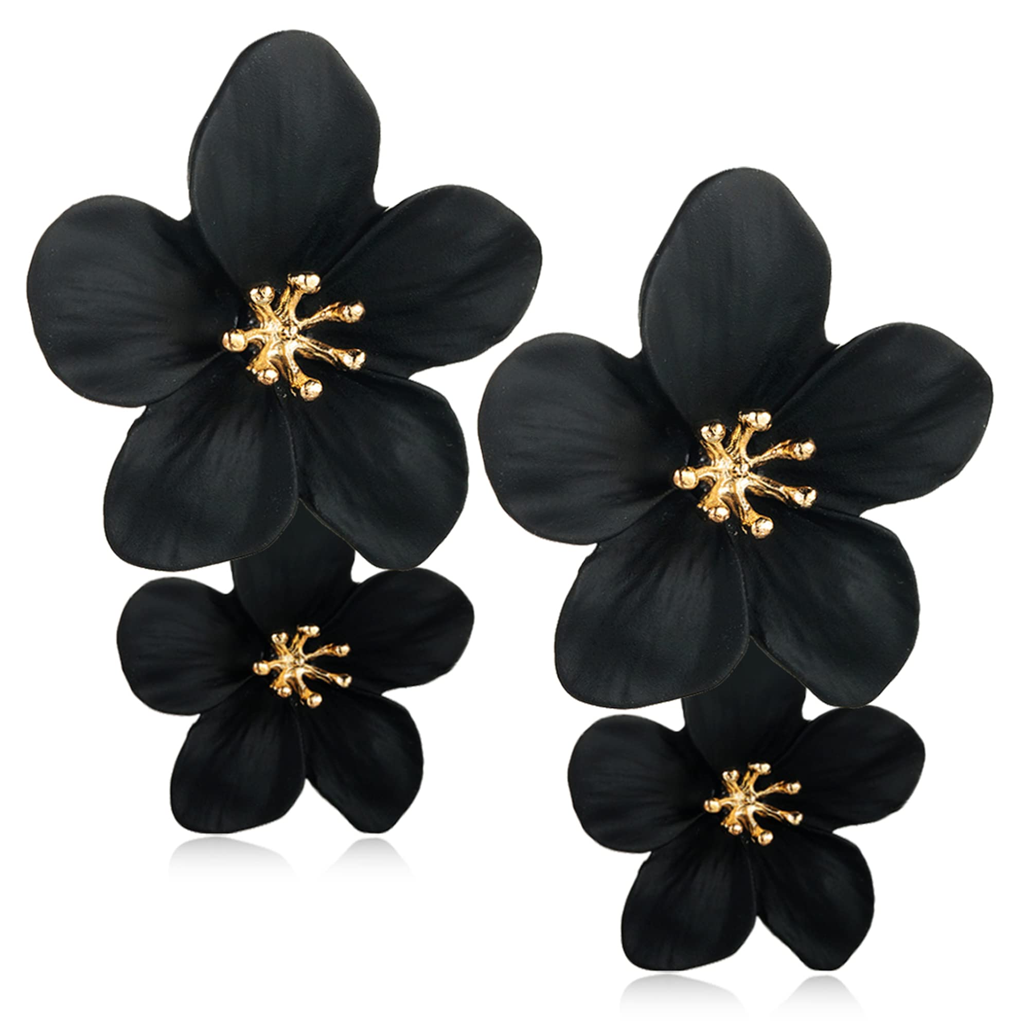 ANDPAIUnique Handmade Bohemian Large Matte Double Yellow Flower Dangle Drop Earrings White Metal floral Stud Earrings For Women Statement Wedding Holiday Jewelry Gifts