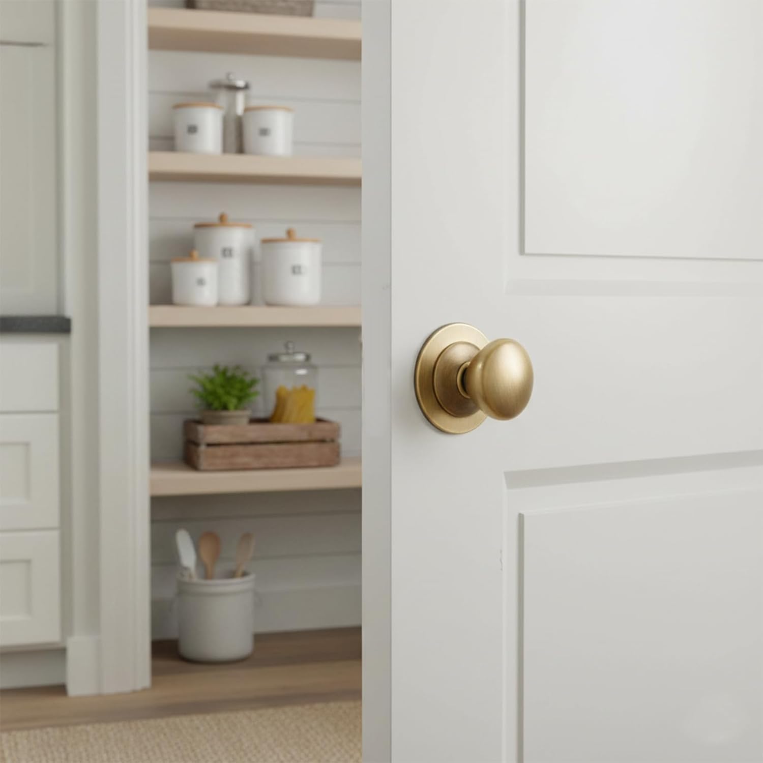 trust4care 2-Pack Extra Large Antique Brushed Brass Bifold Closet Dummy Door Knobs with Wide Base, Weathered Gold Passage Kitchen Dresser Cabinet Doorknobs, 1-3/5" Sideboard Drawer Pulls Handles