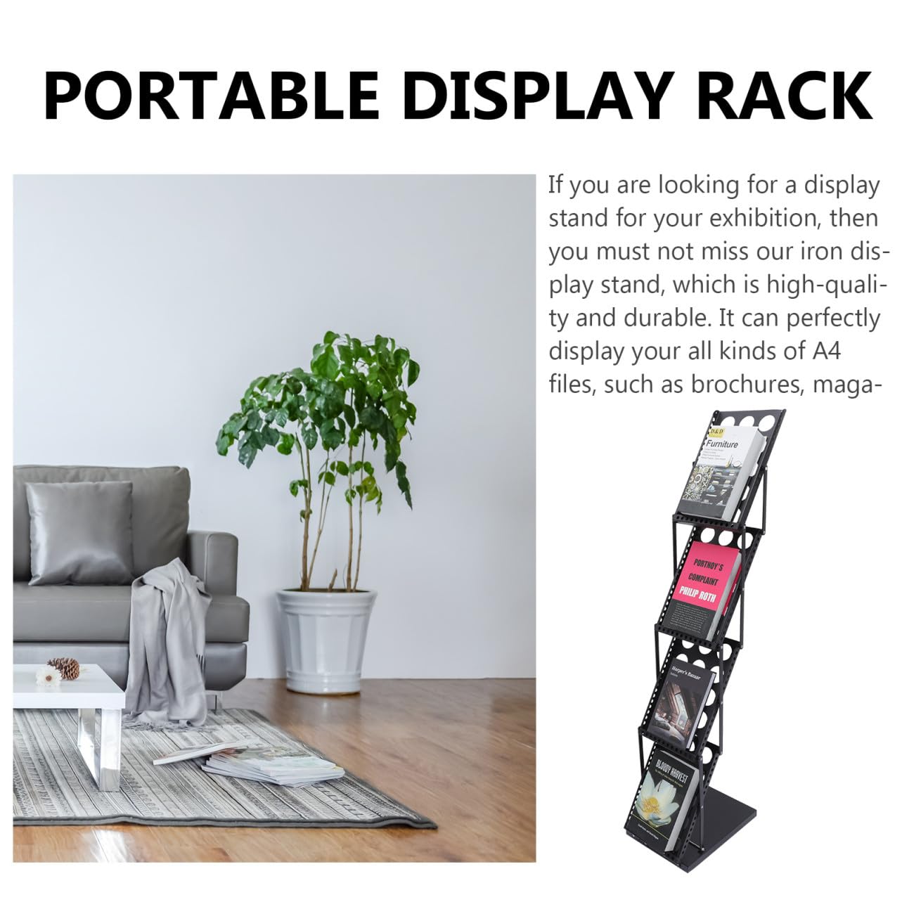 Cabilock Soporte Plegable para Folletos Expositor Vertical Multi Base Estable Organizador Portátil para Catálogos Revistas y Archivos para Ferias y Oficinas