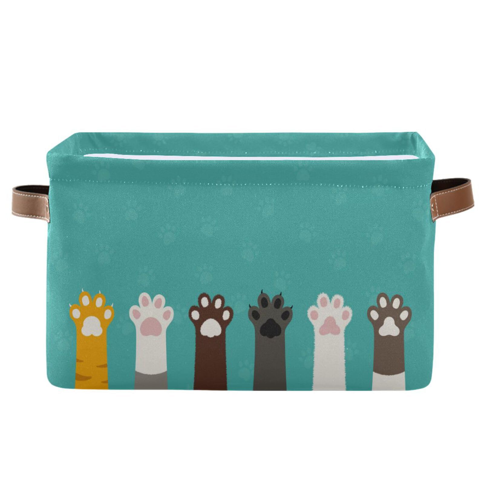 Kigai Foldable Rectangular Storage Baskets - Fabric Shelves Storage Bins with Leather Handles for Organizing Closet Clothes, Toys, Towels, Bedroom,