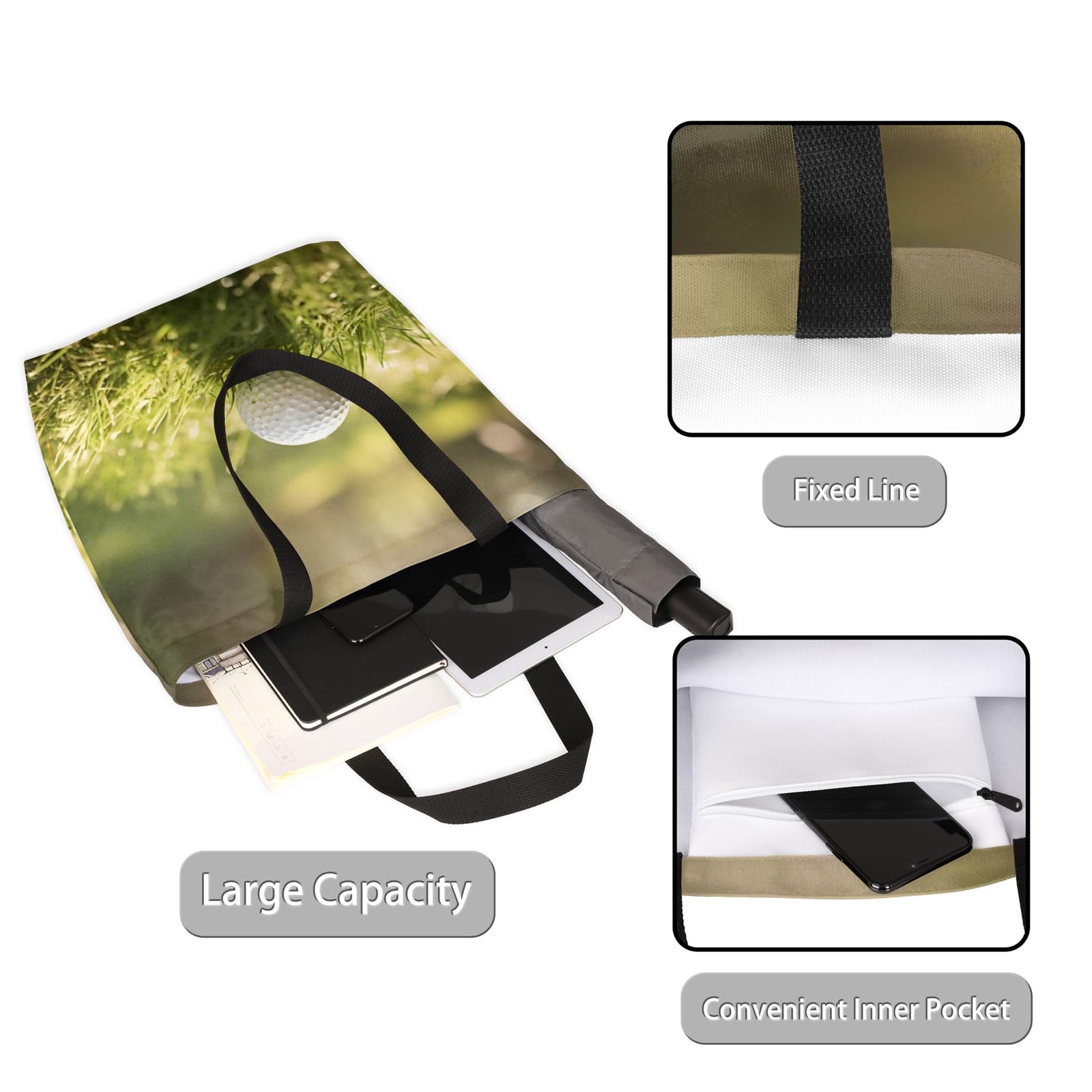 Mularoka Lawn Golf Large Capacity Canvas Tote Bag Stylish Handheld Shoulder Bag Reusable Shopping Bag for Work Travel Beach Trips Shopping