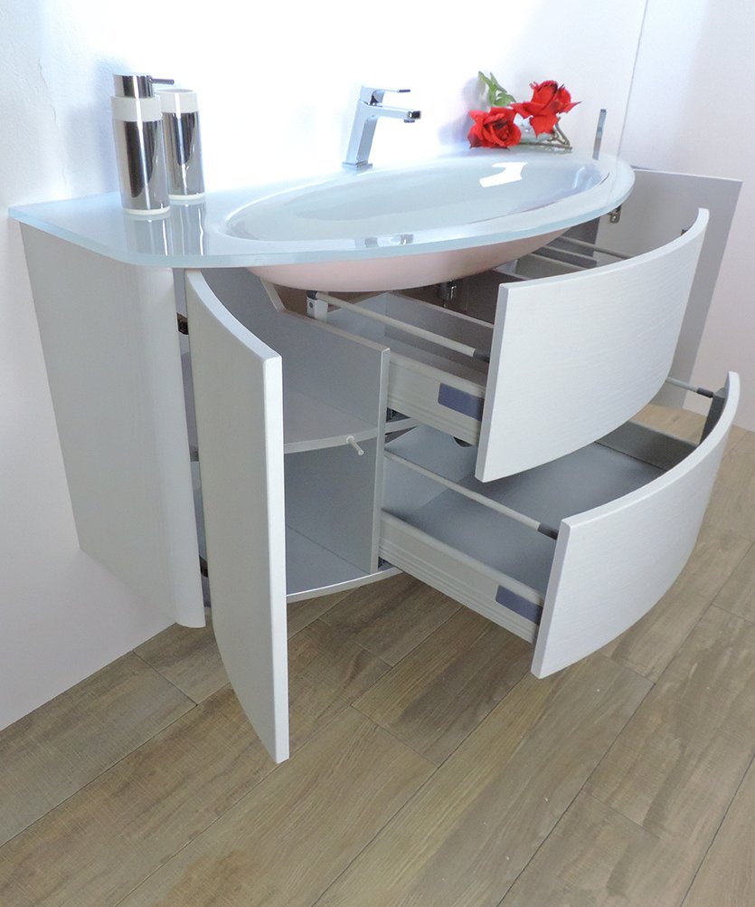 Arredobagnoecucine Mobile bagno sospeso Eden bianco frassino, cm 120, solo base e lavabo