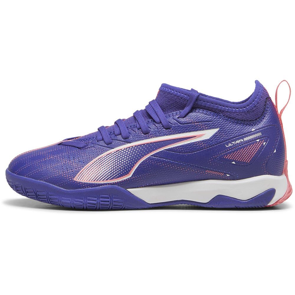PUMA Unisex Youth Ultra 5 Match IT + MID JR Soccer Shoe, Lapis Lazuli-PUMA White-Sunset Glow, 3.5 UK