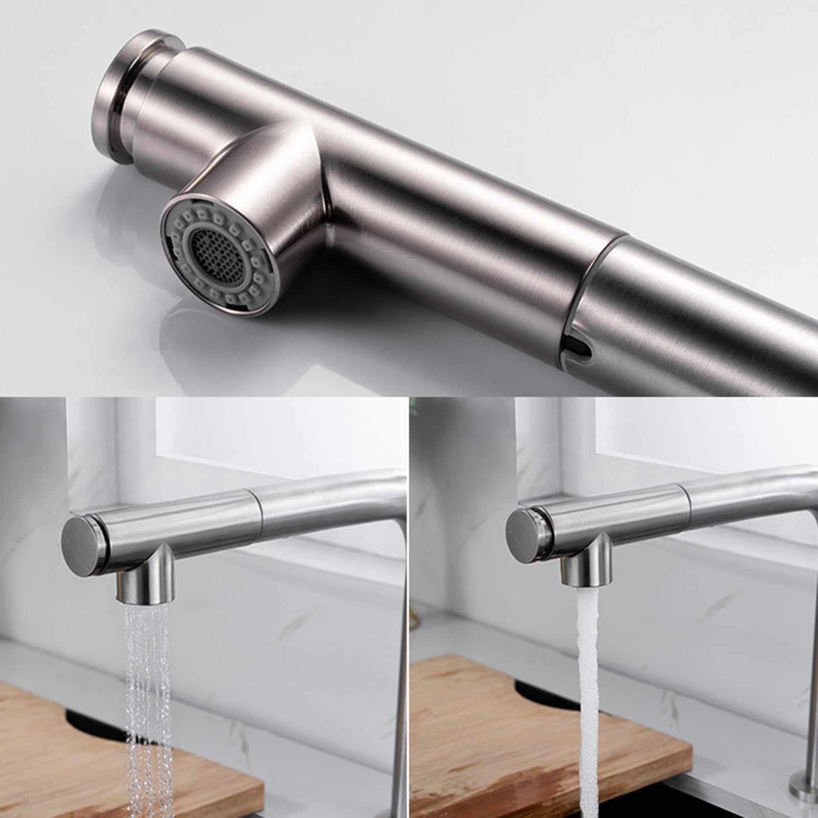 XJTNLB Grifo Cocina Abatible y Extraible Grifo Cocina Plegable Bajo Ventana Modo Dual Grifos de Cocina Fregadero Monomando Oculto de Elevación-Negro