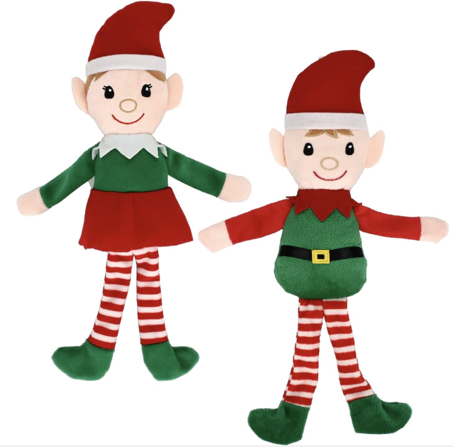 Holiday Christmas Boy Girl Elf Plush Doll Bundle 14 Inches Tall
