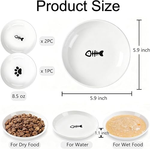 Miniatura 2 de Paquete de 3 cuencos de cerámica para gatos para interiores, platos antifatiga y antibigotes, 5.9 pulgadas de ancho, platos de cerámica poco 1 pata
