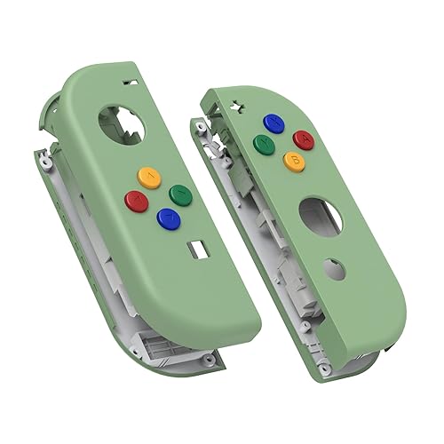 eXtremeRate DIY Replacement Shell Buttons for Nintendo Switch & Switch OLED, Matcha Green Custom Soft Touch Housing with Corlorful Button for Joycon Handheld Controller - Console Shell NOT Included - Matcha Green