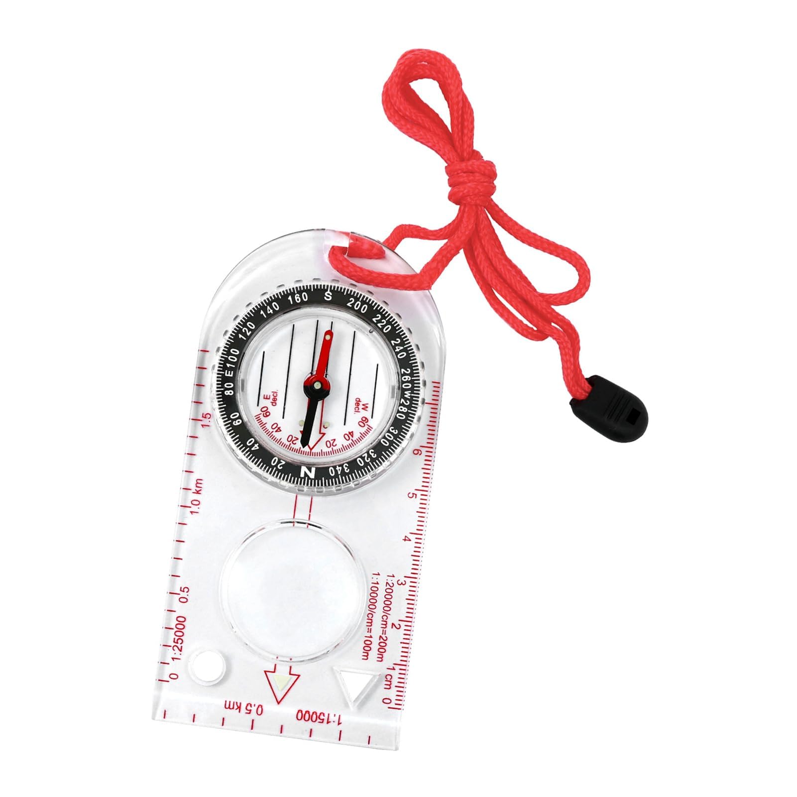 Navigation Compass, Orienteering Compass with Adjustable Declination Lanyard, Transparent Lightweight Hiking Compasses with Ruler and Luminous Needle for Camping, Trekking, Expedition, and Training