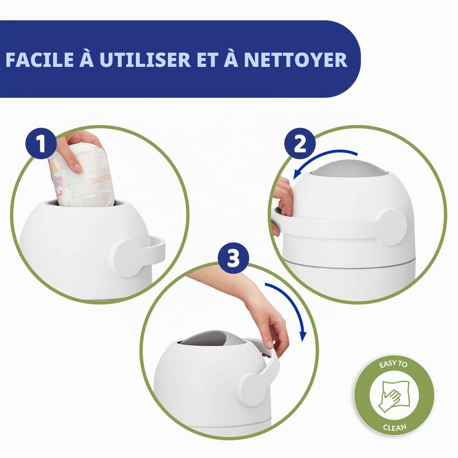 Chicco Poubelle à Couches Compacte, Contrôle des Odeurs, Utilisation de Sacs Normaux, Blanc