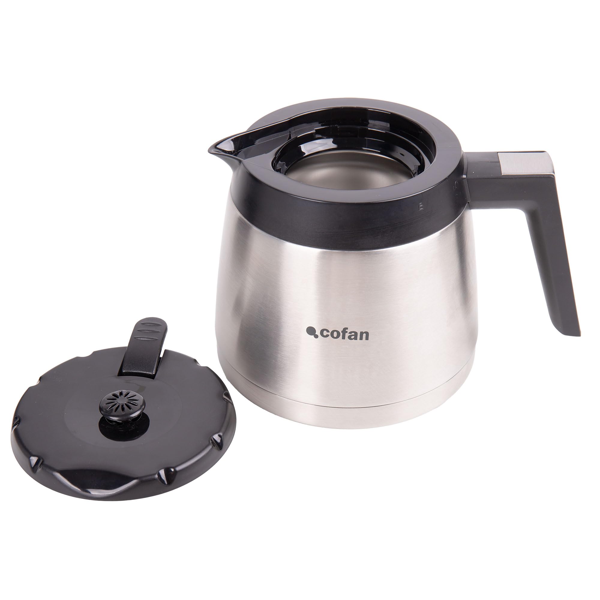 Cofan Cafetera de goteo 1,2L con jarra de acero inox., Capacidad 12 tazas, Potencia 800W, Apagado automático, Sistema antigoteo, Filtro permanente