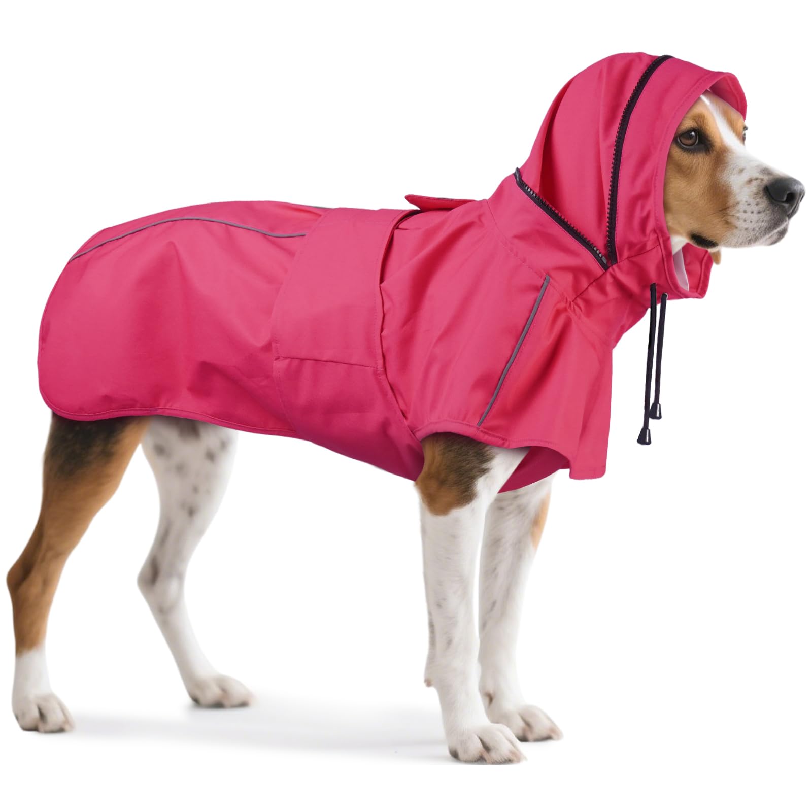 OUOBOB Dog Raincoats for Large Dogs with Hood, Waterproof Dog Rain Coat with Leash Hole, Reflect Strips, Ideal for Rainy Walks, Hiking Labrador & Golden Retriever, German Shepherd, Boxer - Pink L