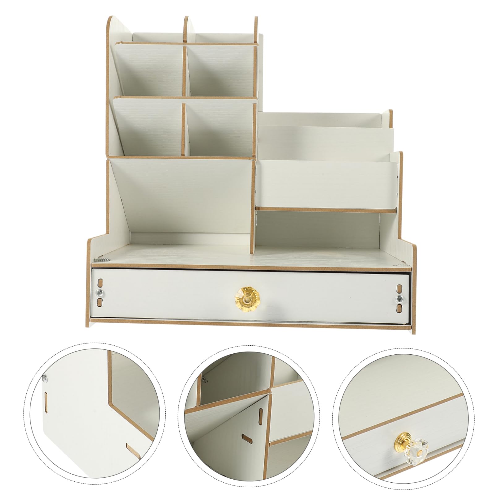 Amosfun Porta Penne Da Scrivania in Legno Organizer Multiuso Per Cancelleria Scomparti Scatola Portaoggetti Resistente e Pratico Per Ufficio e Studio