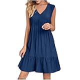Summer Dresses for Women 2025 Trendy V Neck Sleeveless Mini Dress Ruffle A Line Tank Dress Vacation Beach Sundress