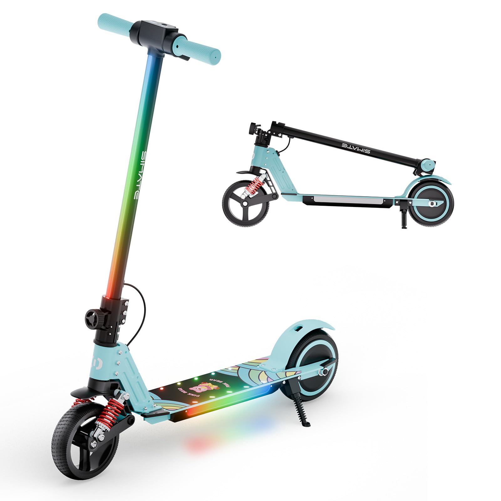 S5 Patín Eléctrico para Niños, Scooter Eléctrico Plegable con Luz LED, Llantas Todo Terreno de 6,5", Velocidad Máx. 14 km/h, para 6-14 Años, Azul Cielo