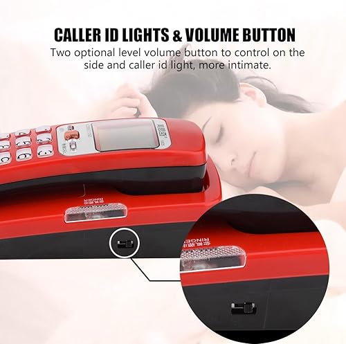 Miniatura 3 de Diyeeni FSKDTMF Teléfono de identificación de llamadas, teléfono con cable, teléfono de extensión de moda para el hogar. (rojo)