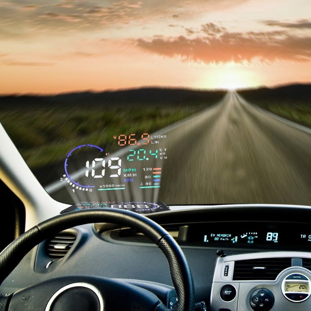 Car Hud Head Up Display Proyector compatible con Obd2 que muestra velocidad real Rpm Temperatura del agua Voltaje Uso de combustible Pantalla de alta resolución Atenuación automática Cuerpo de metal