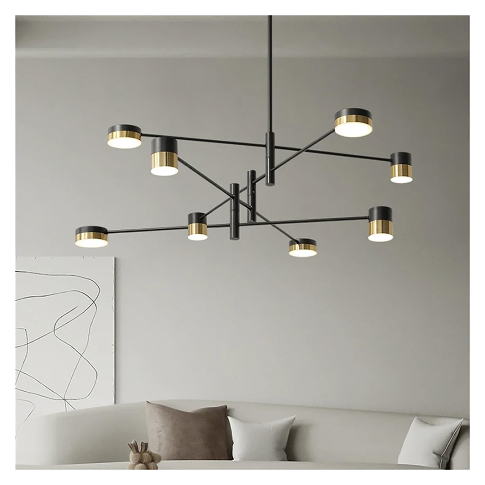 Lustre salon LED au design minimaliste moderne à 8 têtes pour plafond noir