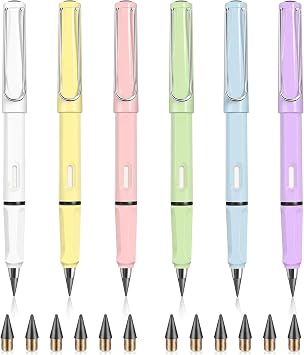 Infinity Forever Pencil,6 Pcs Infinite Pencil,12 Replaceable Nibs,With Eraser,No Need Sharpened,For Sketch, Drawing And Writing,Student Home Office And Study Supplies