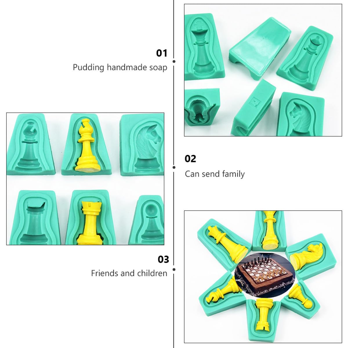 DECHOUS 12 piezas Molde Silicona Chocolate y Fondant Ajedrez Antiadherente para Tartas DIY Seguro y Fácil de Limpiar