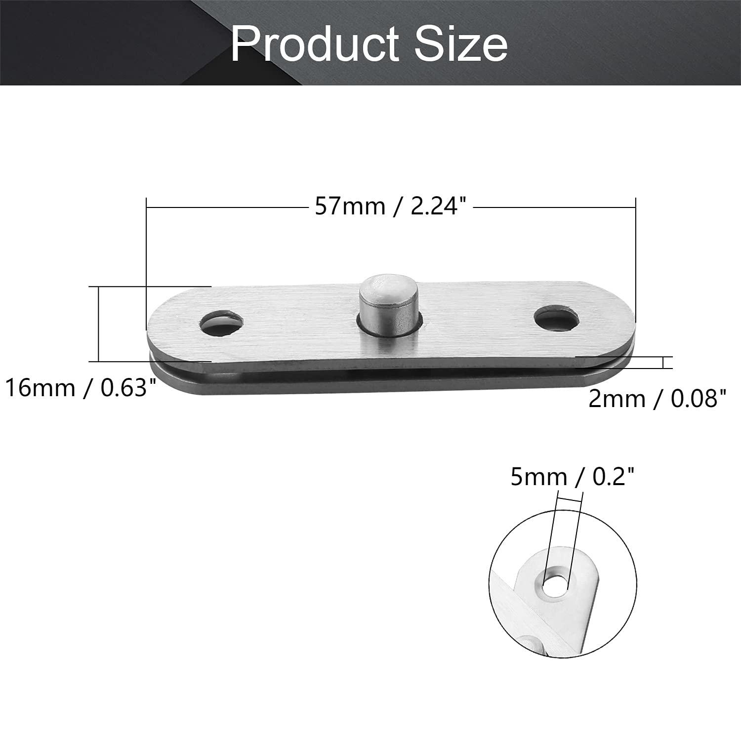 MroMax Charnière Pivotante De Porte En Acier Inoxydable Avec Rotation à 360 Degrés Argenté 95 Mm X 19 Mm, MRO190821H-0009, Argenté, 2PCS