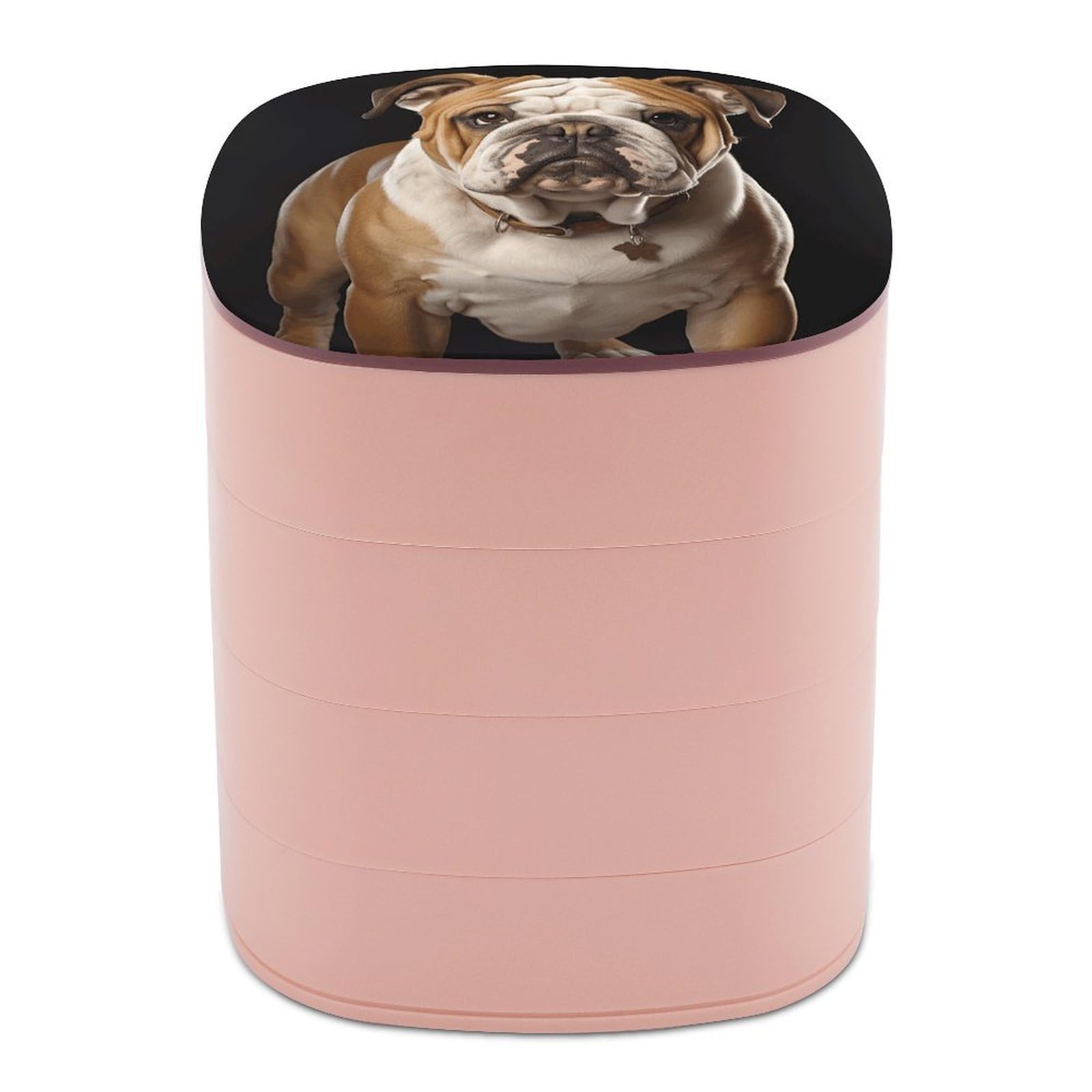 VstaDank English Bulldog Jewelry Box 360° Rotatable Jewelry Organizer 4 Layers Jewelry Case with Lid Fashion Portable Earring Holder for Bracelets Rings Bracelets Vanity