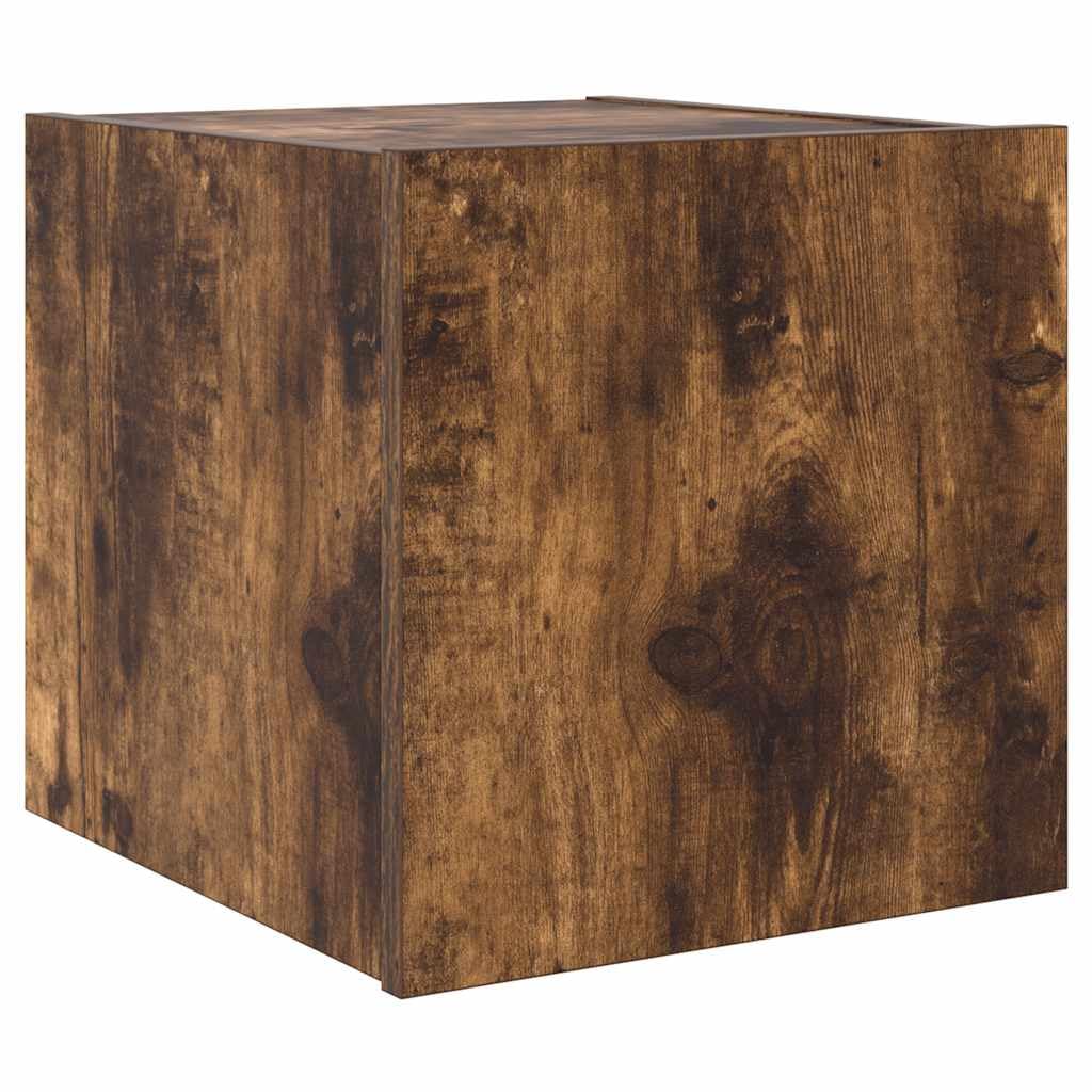 vidaXL TV Wall Cabinet with LED Lights, Floating TV Unit for Living Room Office, Wall Mounted TV Cabinet, Modern Style, Smoked Oak