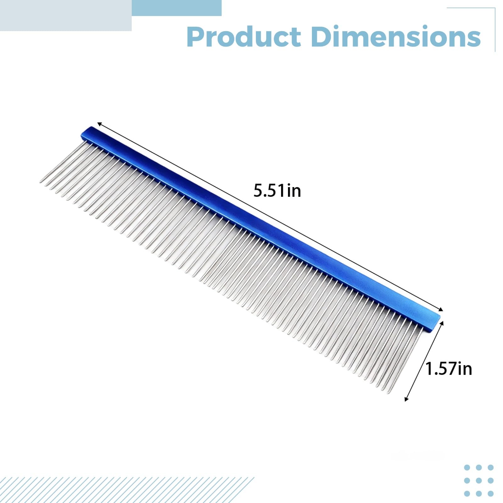 M15 Hundekamm für die Fellpflege, blauer Edelstahlzinken-Kamm mit 1,5 in / 3,8 cm langen Stiften, leichter Aluminiumgriff für verfilztes und feines Fell, 7,5 in / 19 cm lang für Hunde