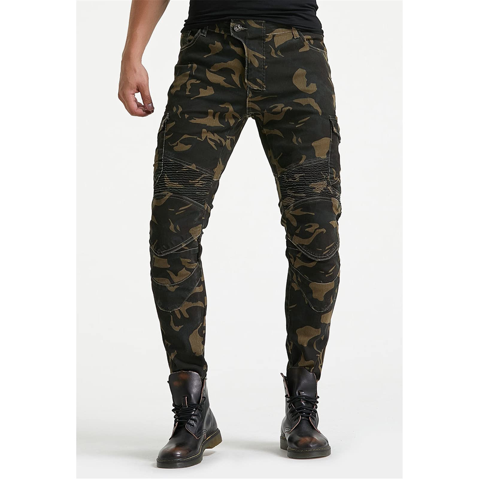 Pantaloni Da Moto Da Uomo,Moto Biker Pantaloni Impermeabili Rinforzato Protezione Armature Motorcycle Pants Da Ciclismo,mimetico Cargo Pantaloni Da Corsa (A,XL)