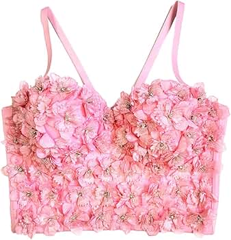 Amazon.com: Women's 3D Floral Rhinestone Crop Top Spaghetti