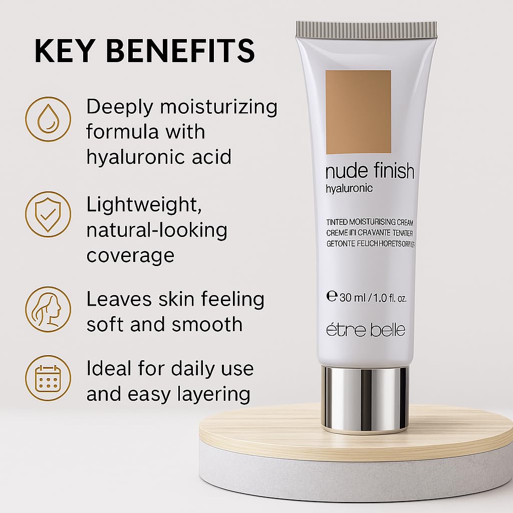 être belle Cosmetics Hyaluronic Tinted Moisturizing Cream, Skin Care for Women with Hyaluronic Acid, Vitamin E & Grape Seed Oil, Long Lasting, Natural Coverage, for All Skin Types, 30 mL