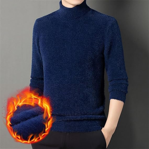 Pull à Col Roulé Confortable En Polaire Pour Homme - Tenue Décontractée - Pull De Noël - Manches Longues - Sans Capuche, Bleu, XXL