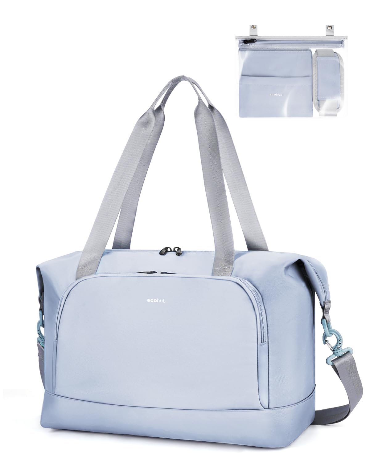 ECOHUB Sac de Voyage Femme, Bagages Cabine 45x36x20 Easyjet, Sac Voyage Cabine avec Amovible Poche Humide, Sac Avion Weekend, Bagage à Main Valise Léger Imperméable, d'Hôpital, Week-End, Gris-bleu,30L