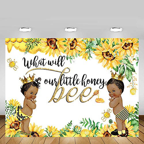 MEHOFOTO 7x5ft Bee Gender Reveal Party Decorations Backdrop Yellow Little Honey Bee Sunflower Boy or Girl Baby Shower Photography Background Photo Banner for Dessert Table Supplies 2