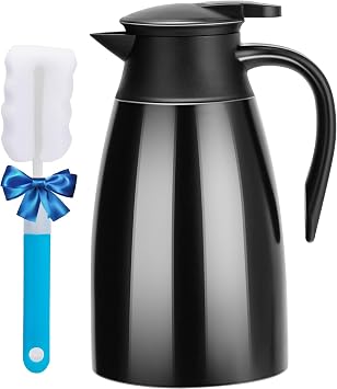 PARACITY Carafe for Hot Liquids, 51 fl oz Thermal Coffee Carafe, Black | 18/8 steel and double-wall vacuum insulation keep coffee or tea hot up to 12 hours or cold up to 24; cleaner brush included