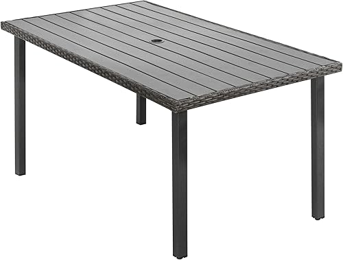 HAPPATIO Mesa de comedor de patio para 6 tamaño de muebles de patio 60 x 35 x 285 pulgadas con agujero para paraguas de 2 pulgadas de diámetro HAPPATIO Mesa de comedor de patio para 6 tamaño de muebles de patio 60 x 35 x 285 pulgadas con agujero para paraguas de 2 pulgadas de diámetro