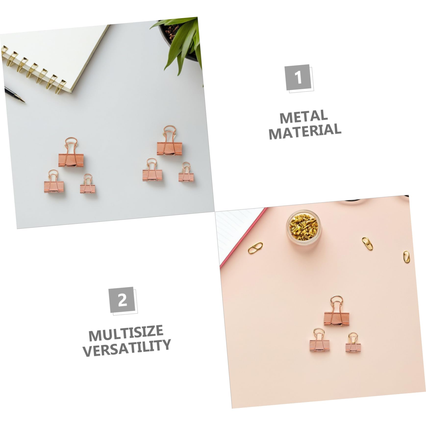 HOMSFOU 112 Piezas pinzas papeleria clips de metal Clips de carpeta de metal Rose Gold