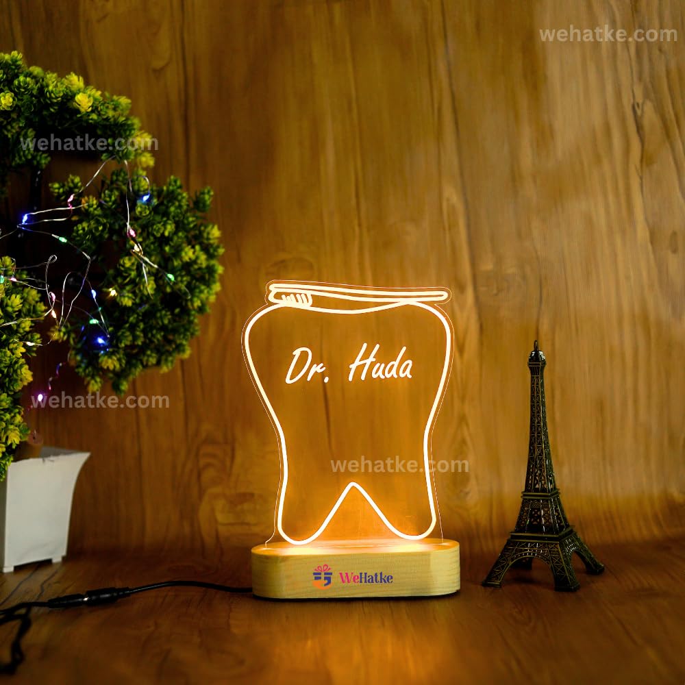 WEHATKE Customized Dentist Doctor with Teeth and Brush with Name Engraved | Best Gift for Teeth Doctor with Teeh engraveing lamp (Single Color) ( 3