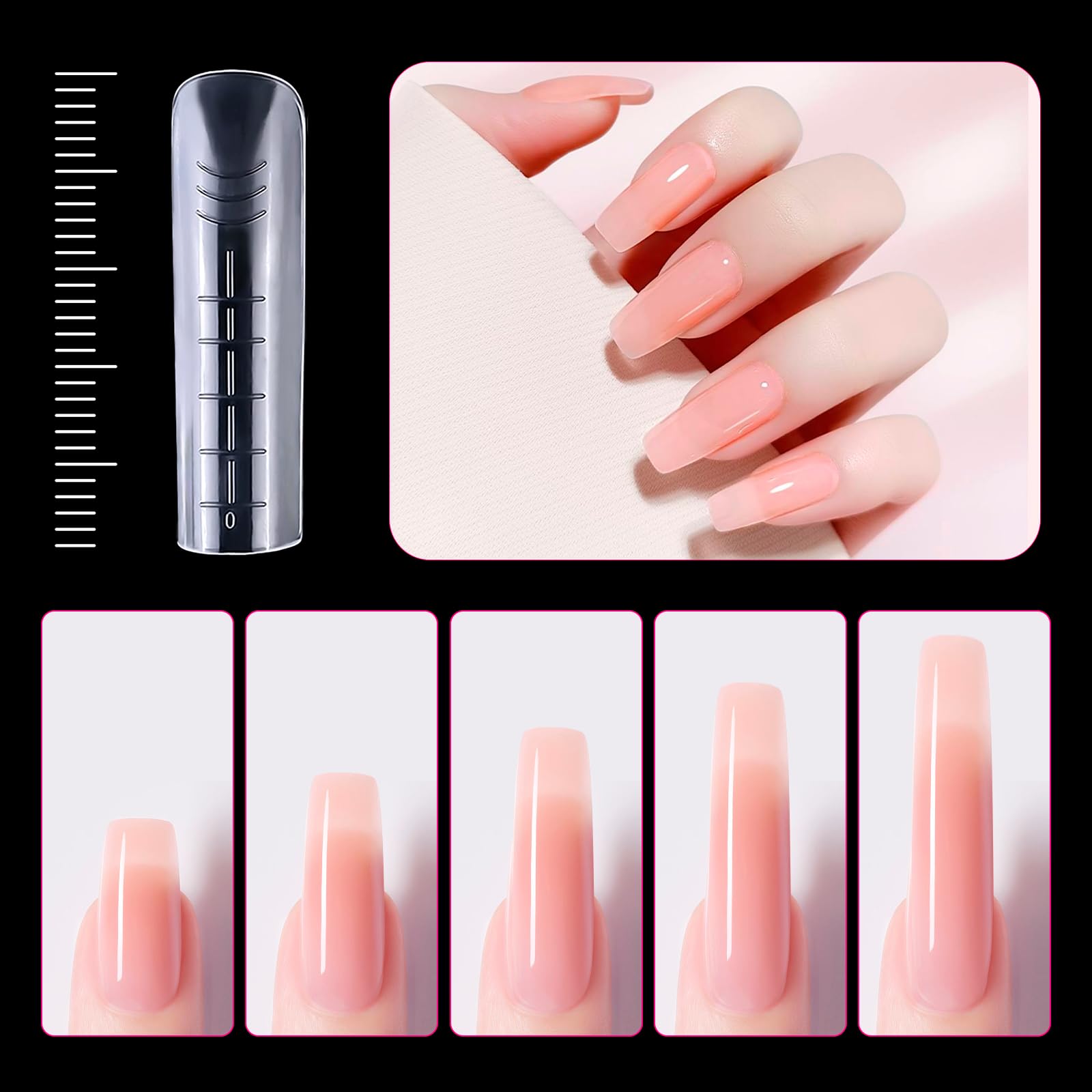 Sztuczne paznokcie, 240 sztuk akrylowych sztucznych paznokci, profesjonalny zestaw do przedłużania paznokci do studiów manicure i samodzielnego wykonania paznokci, 12 rozmiarów - przezroczysty