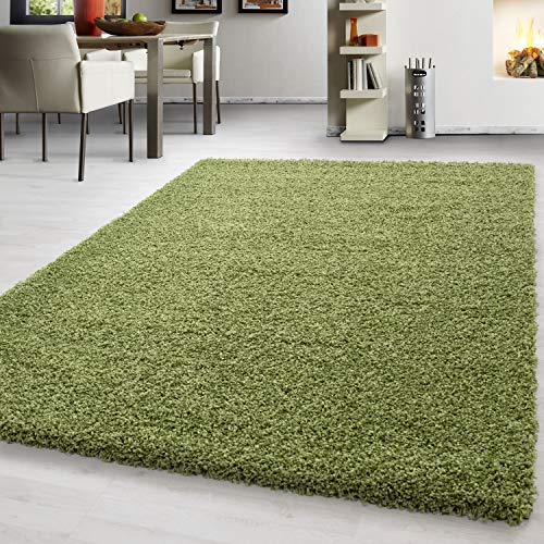 Teppium Tapis de salon moderne à poils longs - 160 x 230 cm - Vert moelleux - Facile d'entretien -...