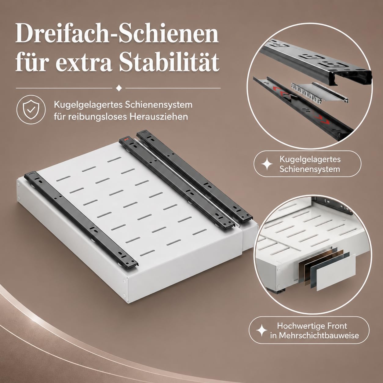 Teleskopschublade, 2 Stück, Weiß | Verstellbar 29–48 cm Breite, 41,5–55 cm Tiefe, Ausziehbar, Küchenschrank Organizer, Stabil