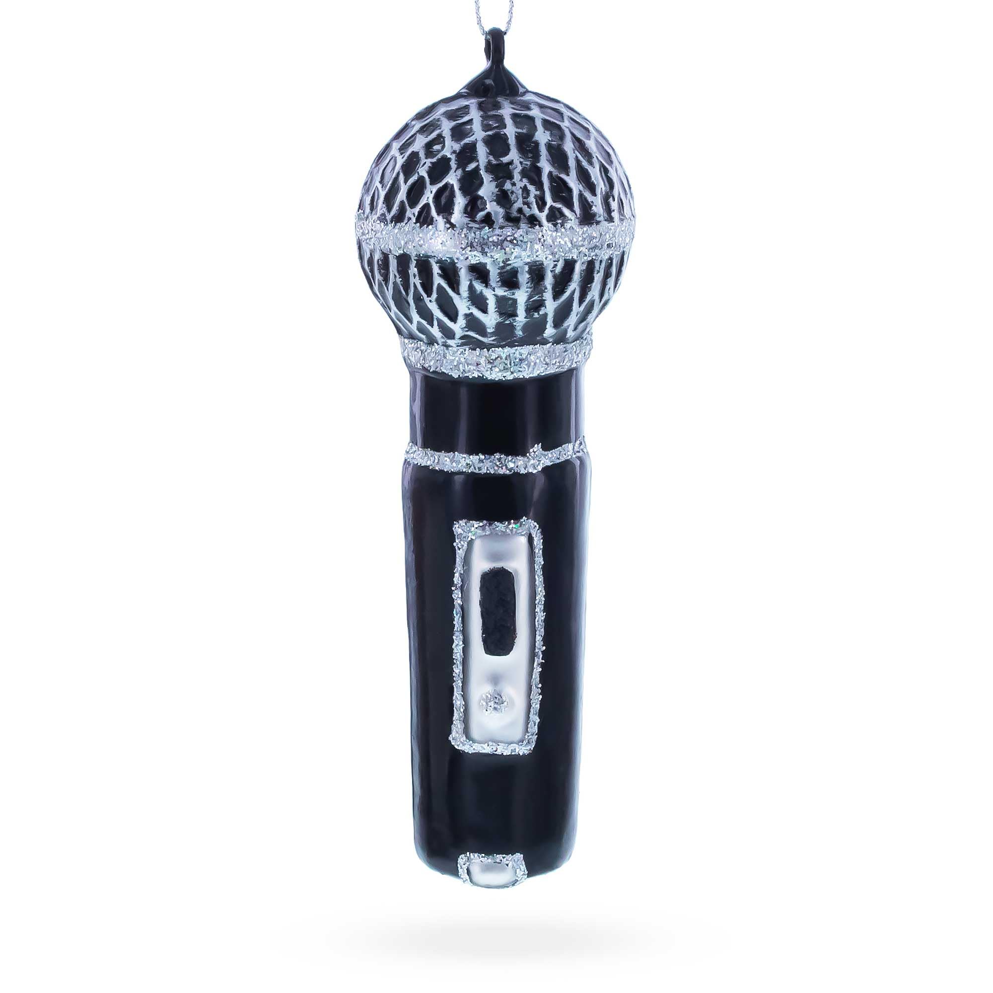 Bestpysanky Black, Silver Sleek Black Microphone - Blown Glass Christmas Ornament