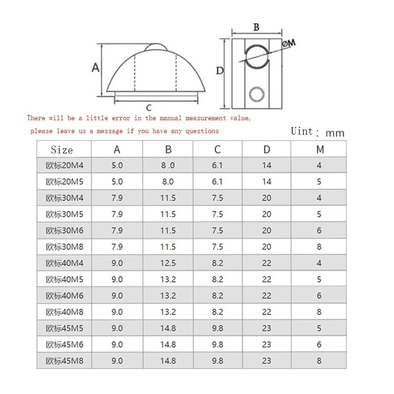 T-Nut-Gleitmuttern, Halbrunde Elastizität Roll-In T-Federmuttern M3-M8 for 2020-4545 Aluminiumprofile Nut(3030-M6-50pcs)