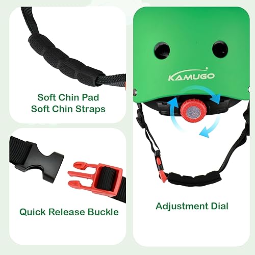 Miniatura 38 de KAMUGO Casco de bicicleta para niños, casco para niños de 2 a 8 años con equipo de protección deportiva, rodilleras, coderas, muñequeras