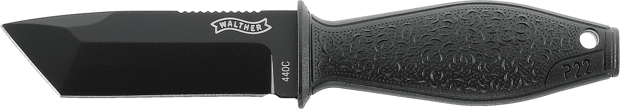 Walther Taschenmesser P22 TSK, 440C Stahl, feststehendes Messer ideal für Alltag und Outdoor Aktivitäten, Tanto Strap Knife, inkl. Kydexscheide