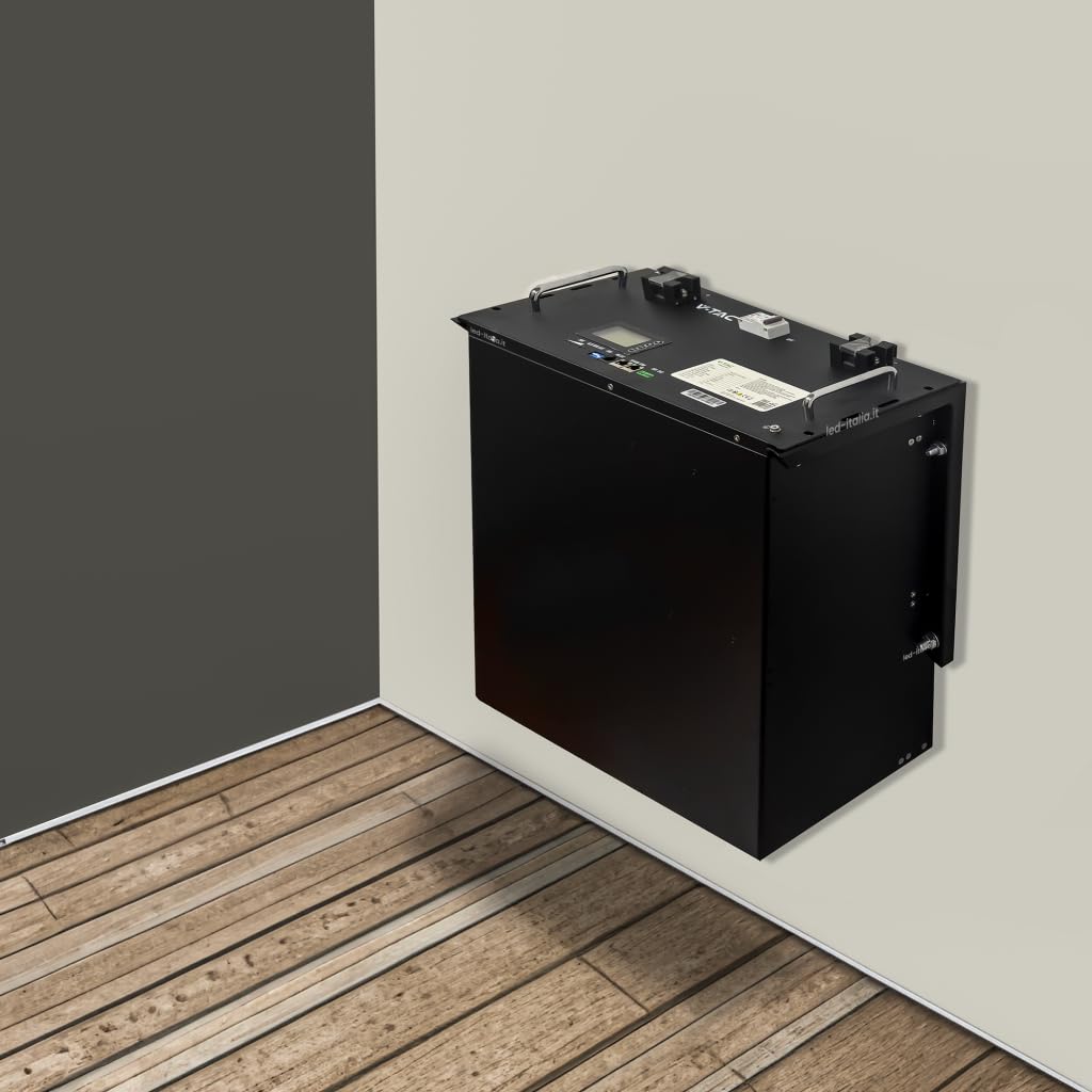 Batteria di Accumulo 9.6kWh al Litio-Ferro-Fosfato LiFePO4 BMS Integrato Incluse Staffe per Ancoraggio a Muro per Inverter Fotovoltaici CEI 0-21 48V 200Ah