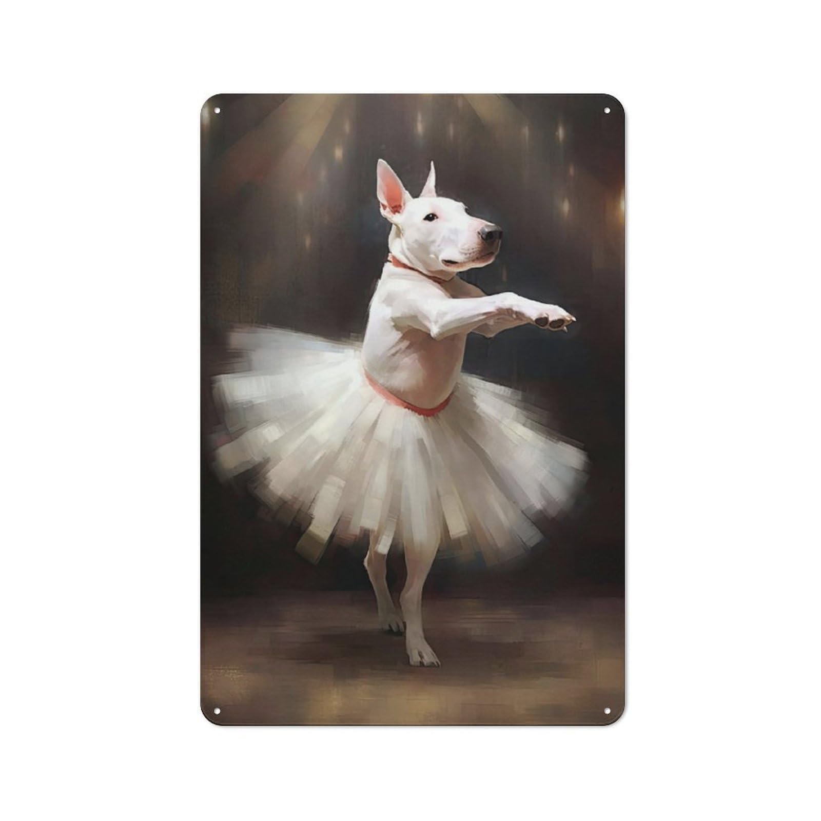 Junmoney Bull Terrier Dog Ballerina Tin Sign 30X20cm For Workshop Wall, Rustic Wall Decor, Suited To Workshop Decor Fans