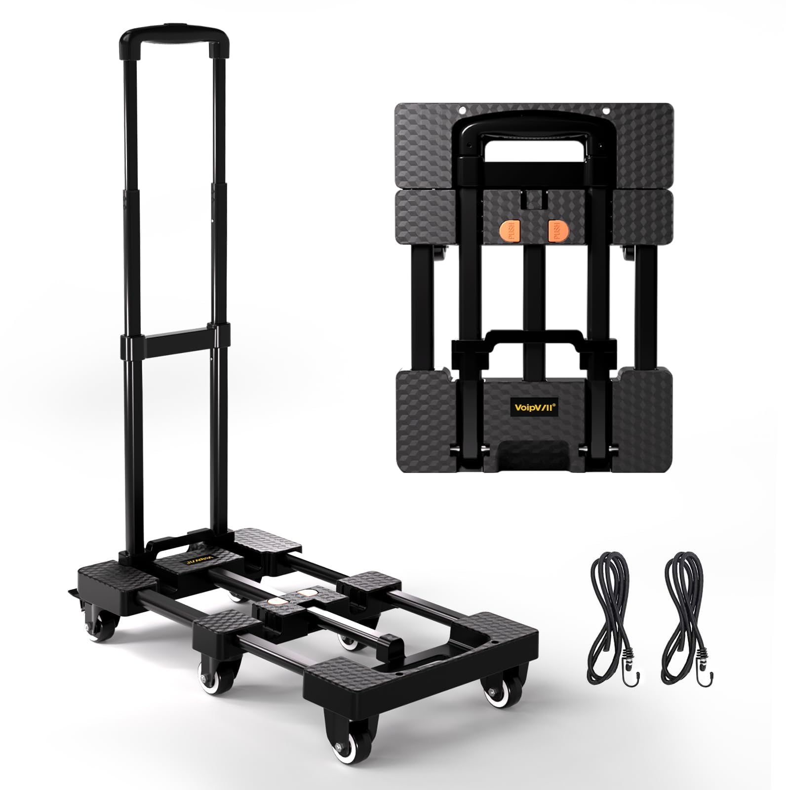 Robuste faltbare Sackkarre – 227 kg Kapazität, 6 Räder, Dolly Cart mit 2 elastischen Bändern, tragbarer, faltbarer Trolley für Umzug und Reisen