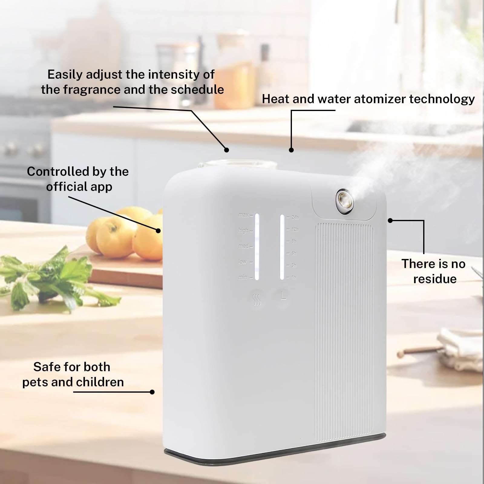 Diffusore elettrico di oli essenziali,300 ml diffusore di oli essenziali senza acqua con tecnologia di nebulizzazione, controllo Bluetooth e Wi-Fi, copertura da 2000 piedi quadrati (nero)