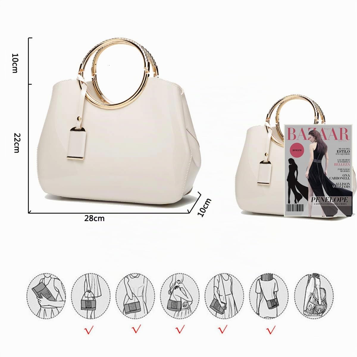 Damen Handtasche Tasche Henkeltasche aus PU-Lackleder Hochzeitstasche Schultertasche Umhängetasche für die Hochzeit Abend Taschen EINWEG